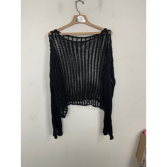 SHEIN Sweaters - SHEIN Womens Black Open Knit Crochet Sheer Mesh Boxy Crop Sweater‎ Large L